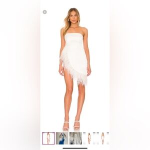 NBD | NWT Celine Satin Feathered Mini Dress in White Size XS